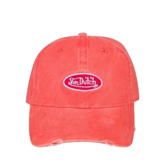 NWT! Von Dutch Distressed Denim Adjustable Dad Cap in Orange - One Size - Picture 1 of 7
